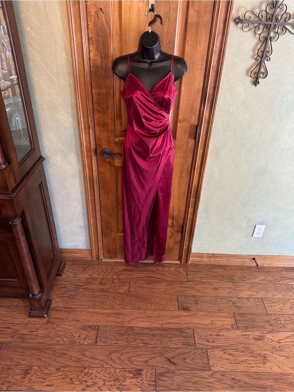 Honey and Rosie Wine Satin Cowl Midi Slip Dress